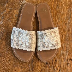 Haute Hippie Rianne Crochet Slide Sandals, Cream/Tan, Size 8.5
